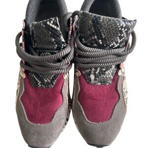 Steve Madden Burgundy and Black Snake Print Sneakers